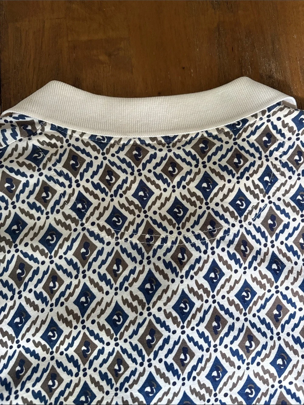 Men's Patterned Polo Shirt in Navy and Cream